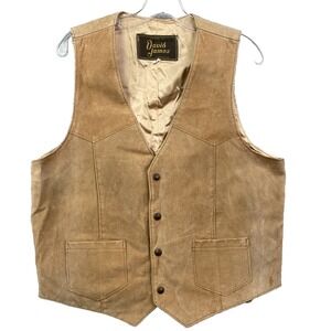 VTG David James Suede Leather Vest Men 44 Western 70s Cowboy Hunt Moto Made USA